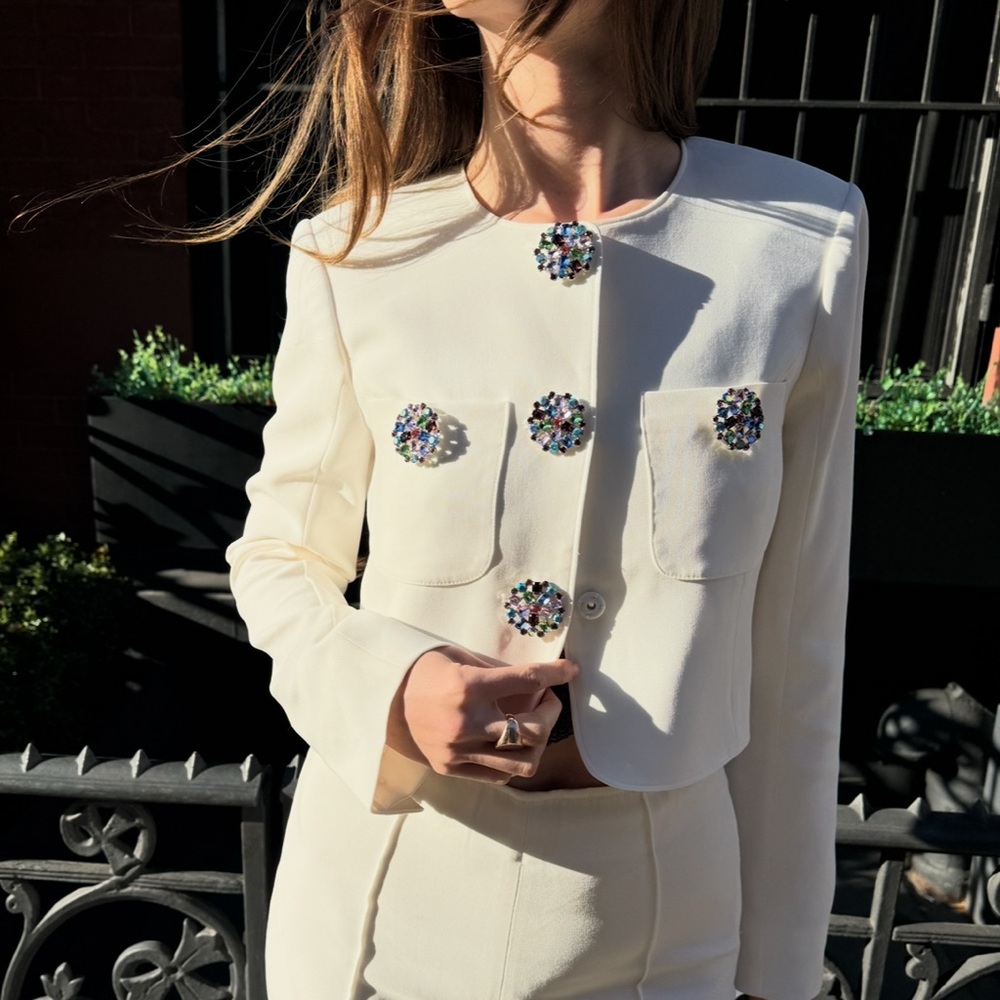Cinq à Sept Cream Blazer with Colorful Embellishments